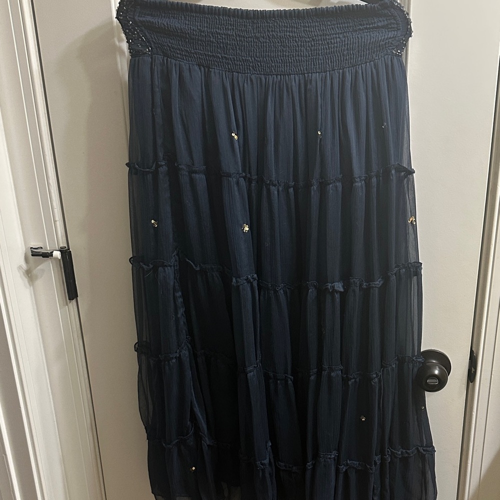 Earthbound Traders Co Navy Blue & Silver Beaded Maxi Skirt - Picture 6 of 7
